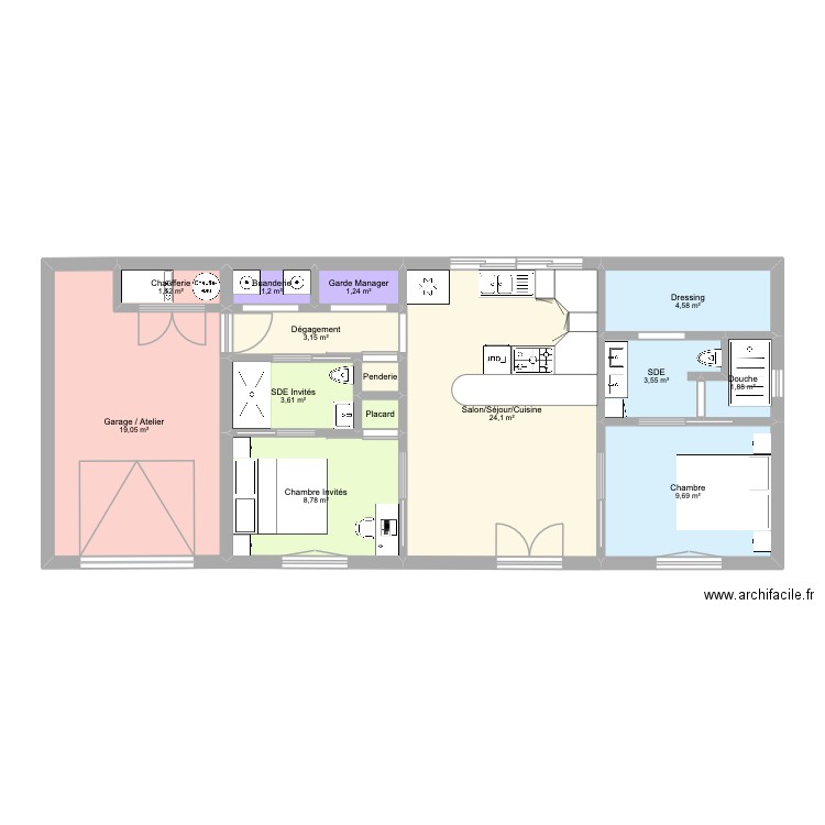 Maison v2. Plan de 14 pièces et 83 m2