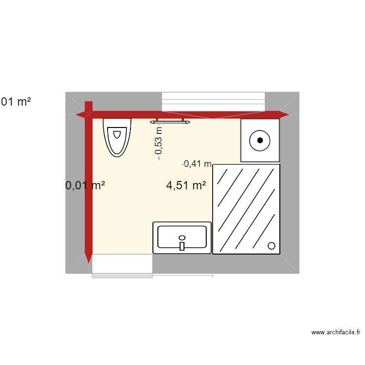 Projet SDB logement n.5. Plan de 3 pièces et 5 m2