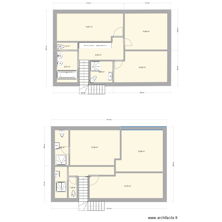 GUIGUI. Plan de 14 pièces et 110 m2