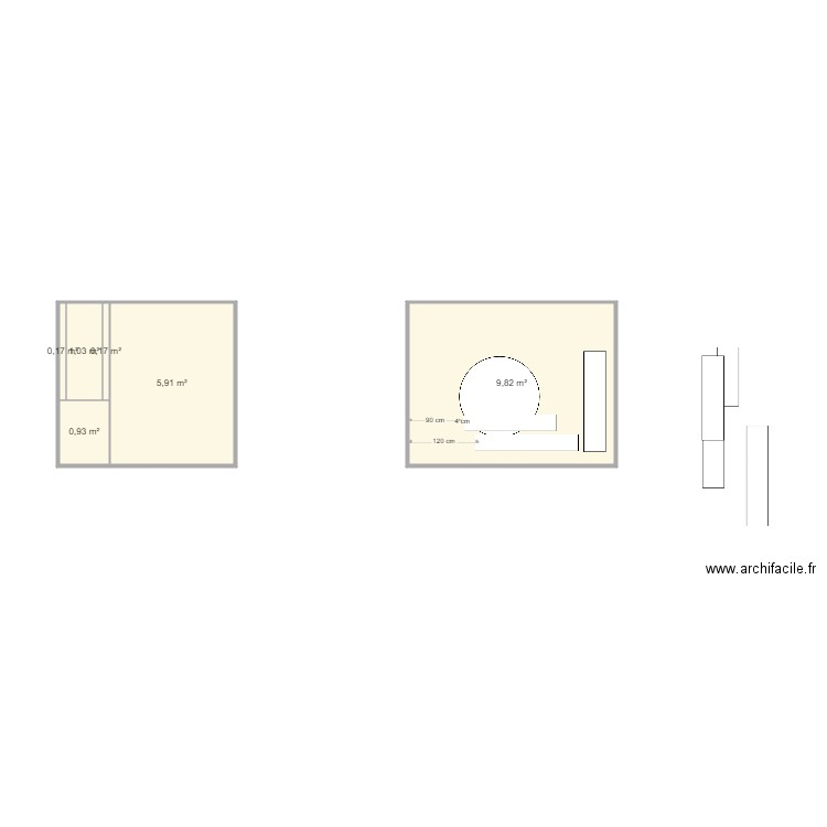 implatation meuble SDB V4. Plan de 6 pièces et 18 m2