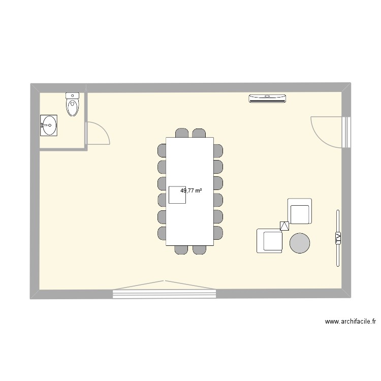salle de repos. Plan de 1 pièce et 50 m2