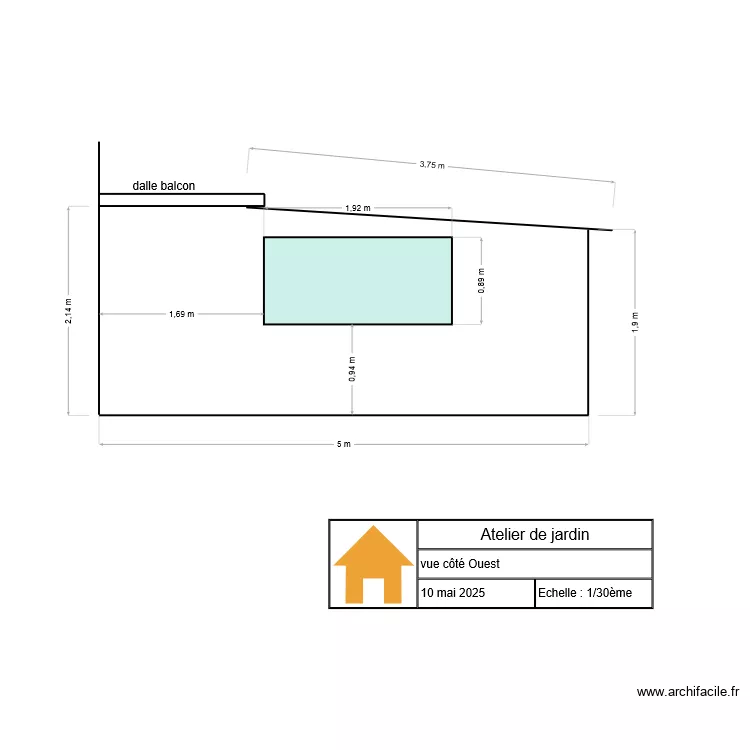 atelier de jardin face Ouest. Plan de 