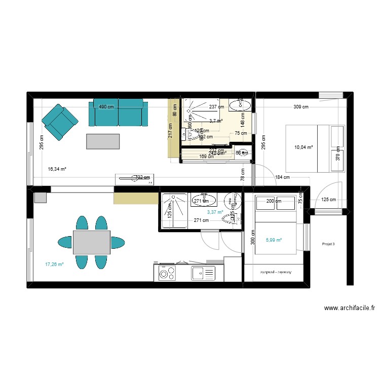 LGM Projet 3. Plan de 7 pièces et 58 m2