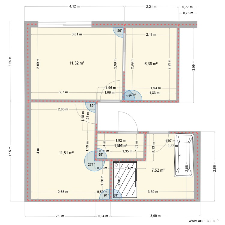 RDC partie nuit 4. Plan de 5 pièces et 39 m2