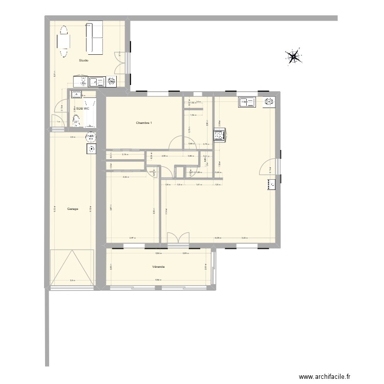 Maison Garage 3bis. Plan de 13 pièces et 129 m2