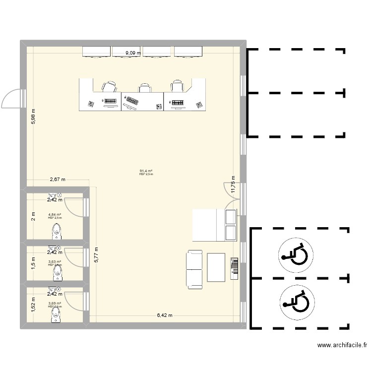 exercice accueil. Plan de 4 pièces et 104 m2