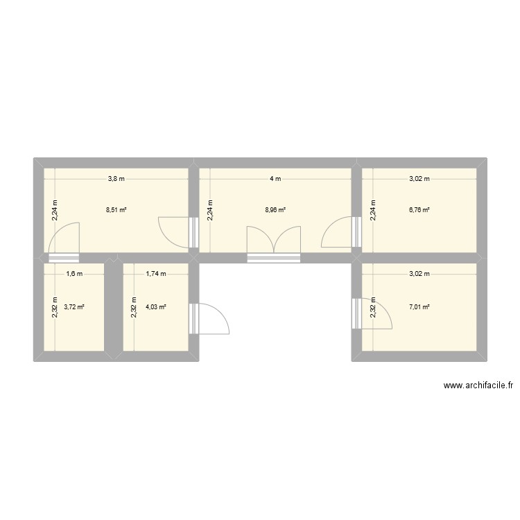 Plan studio. Plan de 6 pièces et 39 m2
