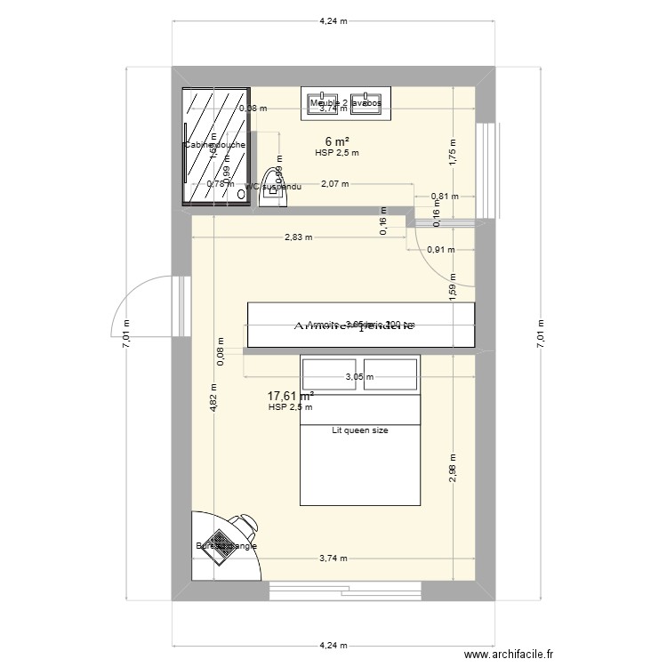 Suite parentale 1.2. Plan de 2 pièces et 24 m2