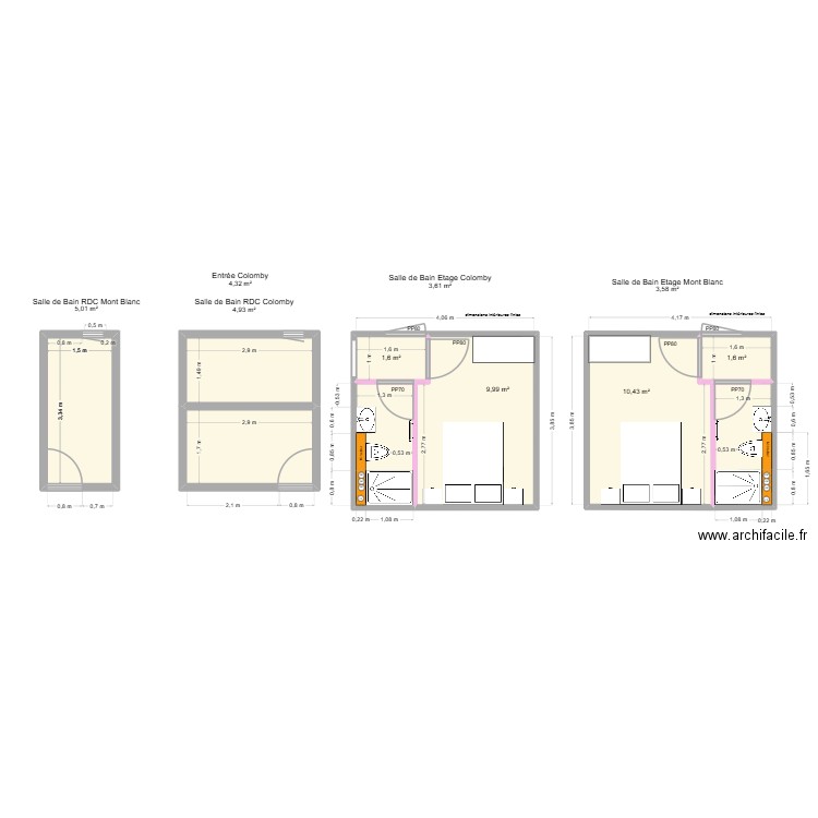 20251016 Salle de Bain RDC Colomby et Mont Blanc. Plan de 9 pièces et 45 m2