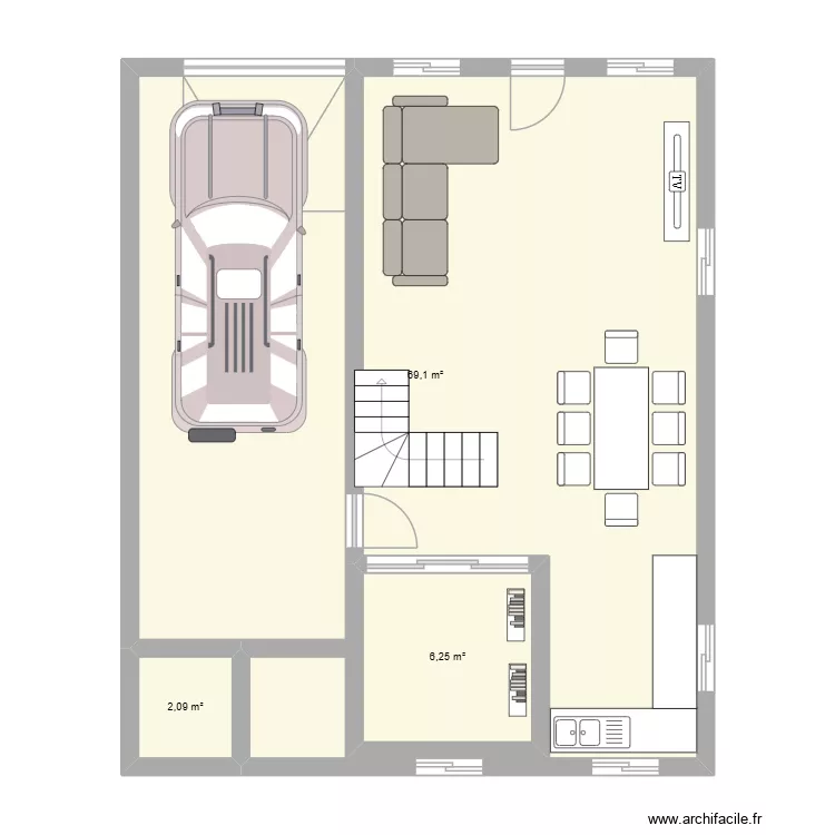 House. Plan de 3  et 77 m²