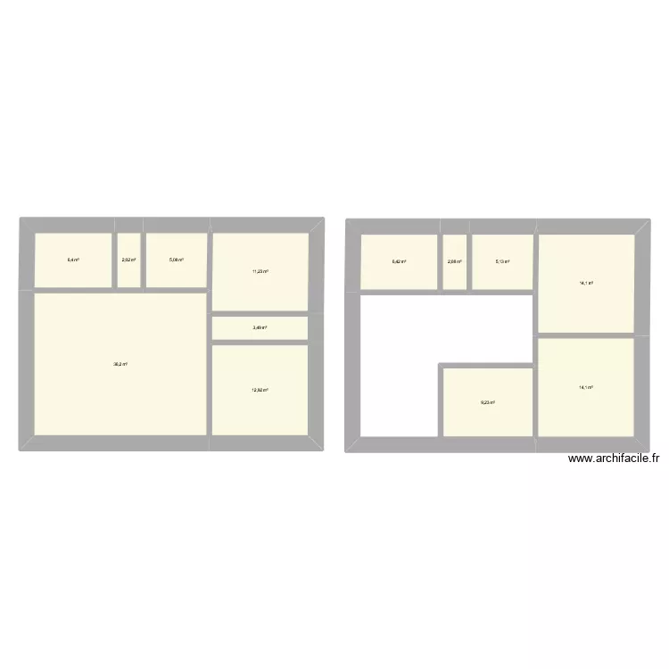 Plan 2 maison 80m&sup2;. Plan de 13  et 128 m²
