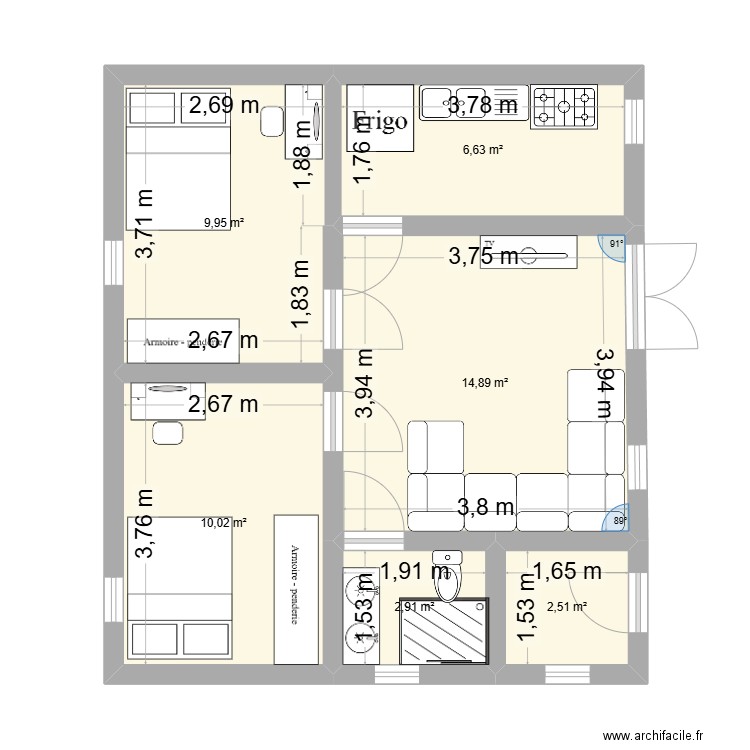 test1. Plan de 6 pièces et 47 m2