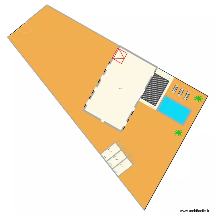 plan g&eacute;n&eacute;ral avec piscine et containers. Plan de 4 Pièces et 155 m²