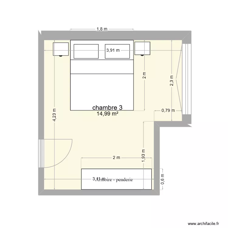 chambre 3. Plan de 1  et 15 m²