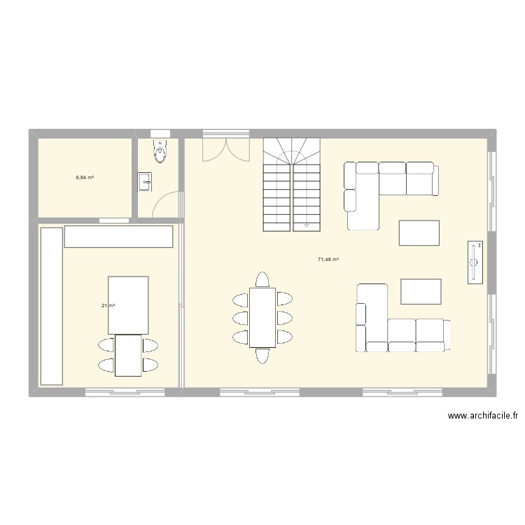 1er niveau. Plan de 3 pièces et 99 m2