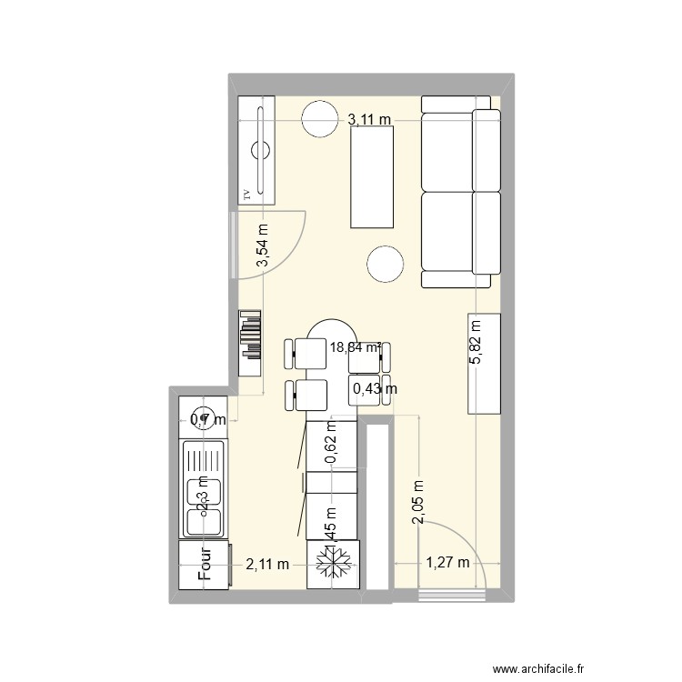 APPART FRANCK. Plan de 1 pièce et 19 m2