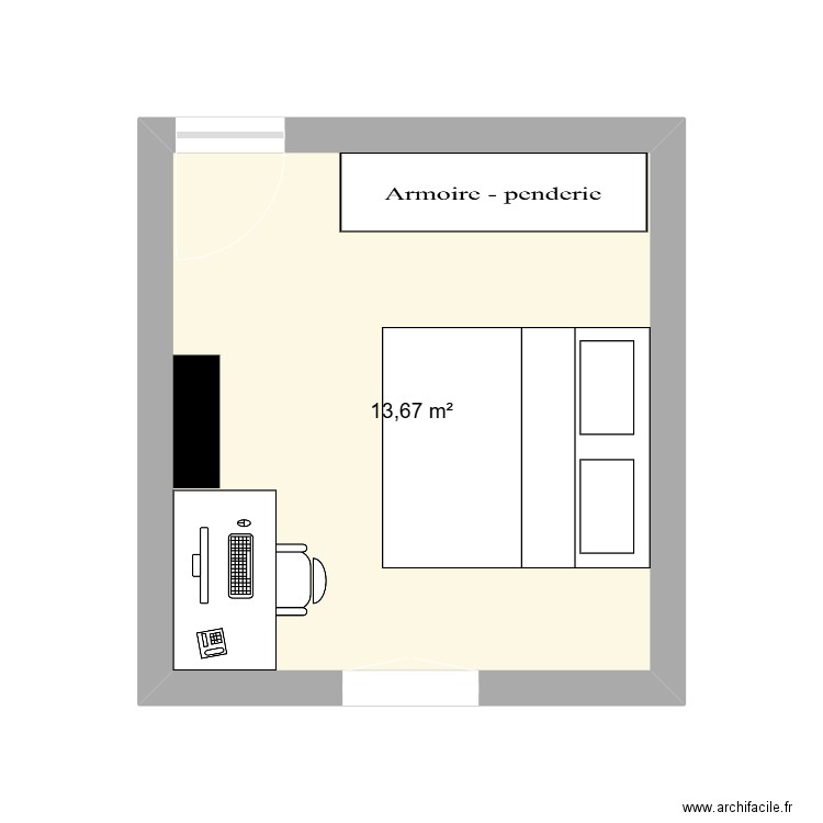 chambre hugo. Plan de 1 pièce et 14 m2