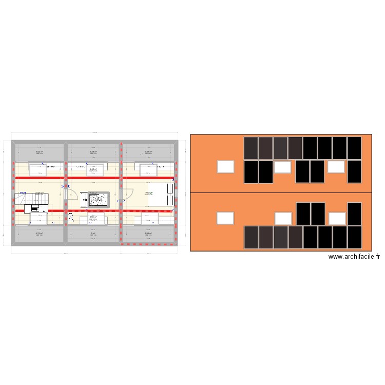 Greniers Faisans. Plan de 12 pièces et 85 m2