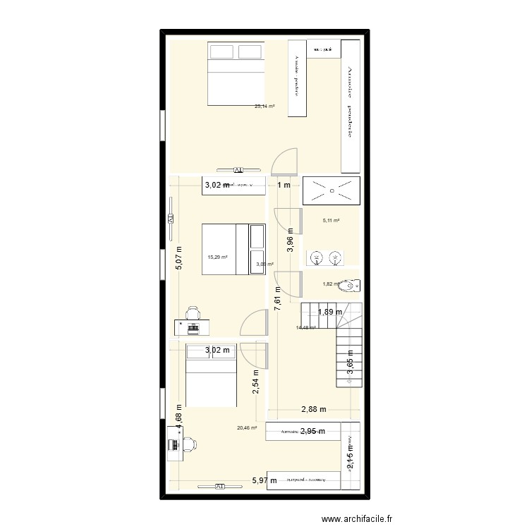 LEBRET. Plan de 7 pièces et 172 m2