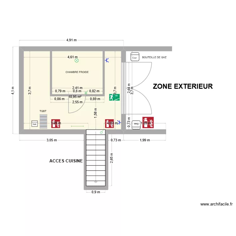SOUS SOL CHAMBRE FROIDE. Plan de 1 Pièce et 19 m²