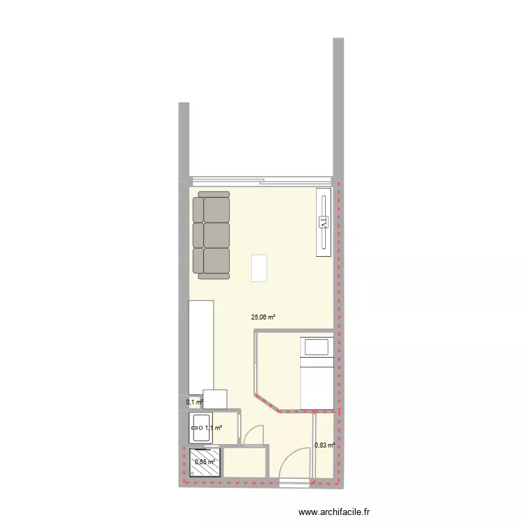 T1 terrasse. Plan de 5 et 28 m² T1 terrasse. Plan de 5 et 28 m²