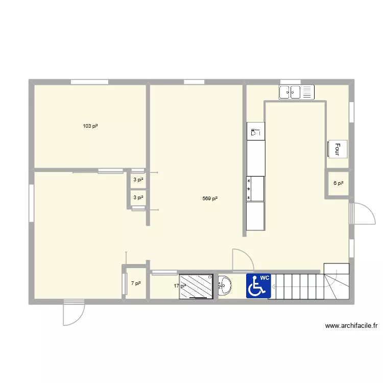 bas logement. Plan de 7  et 66 m²