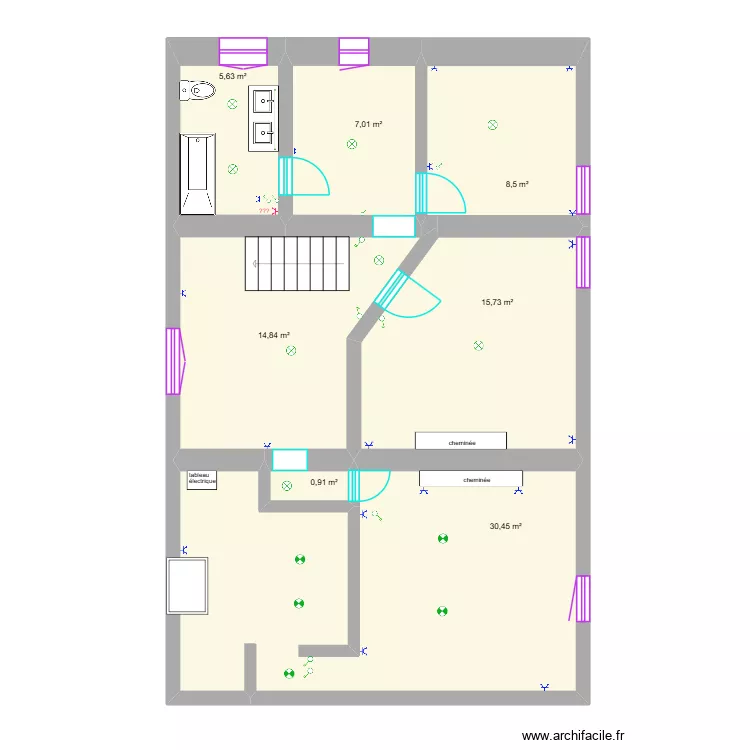Maison Arquennes &eacute;lectricit&eacute; ETAGE 1. Plan de 7  et 83 m²