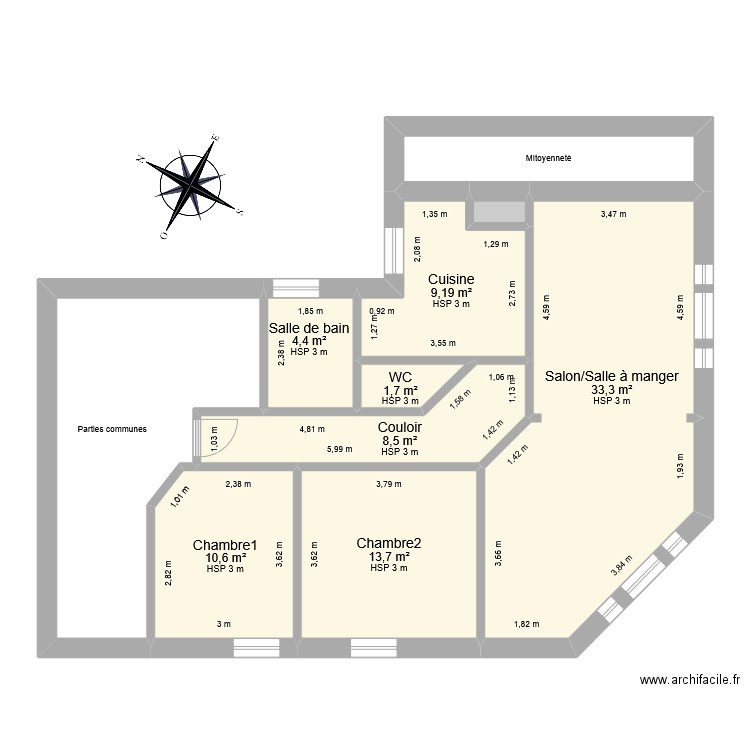 Chaillet Initial. Plan de 10 pièces et 110 m2