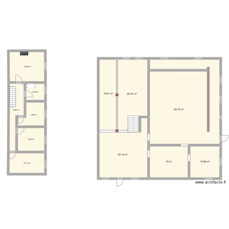PLAN 2 RDC MAISON ET R+1 APPART. Plan de 13 pièces et 256 m2