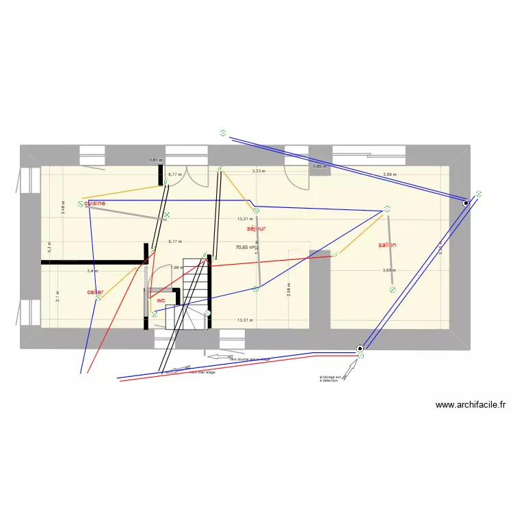 RDC &eacute;clairage. Plan de 1  et 71 m²