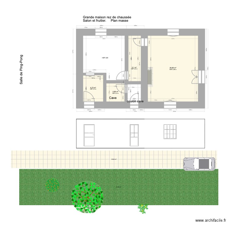 GM  RDC gauche salon plan masse. Plan de 4 pièces et 42 m2