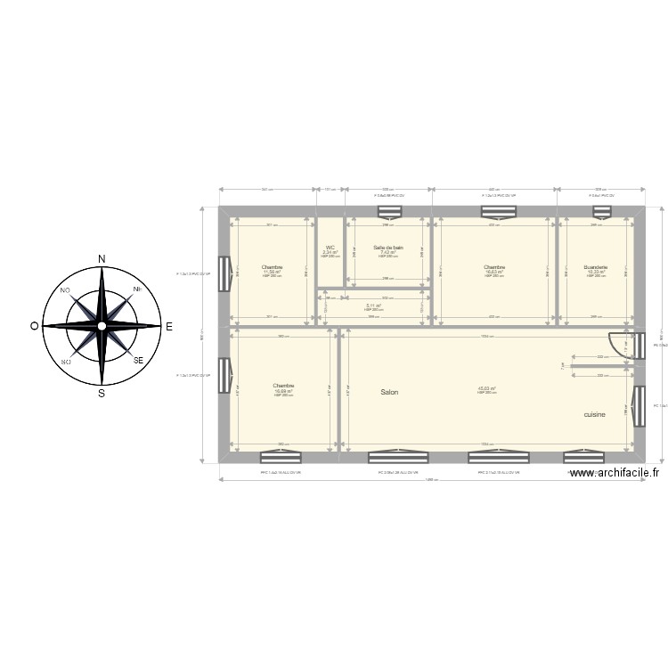 fournier . Plan de 8 pièces et 115 m2