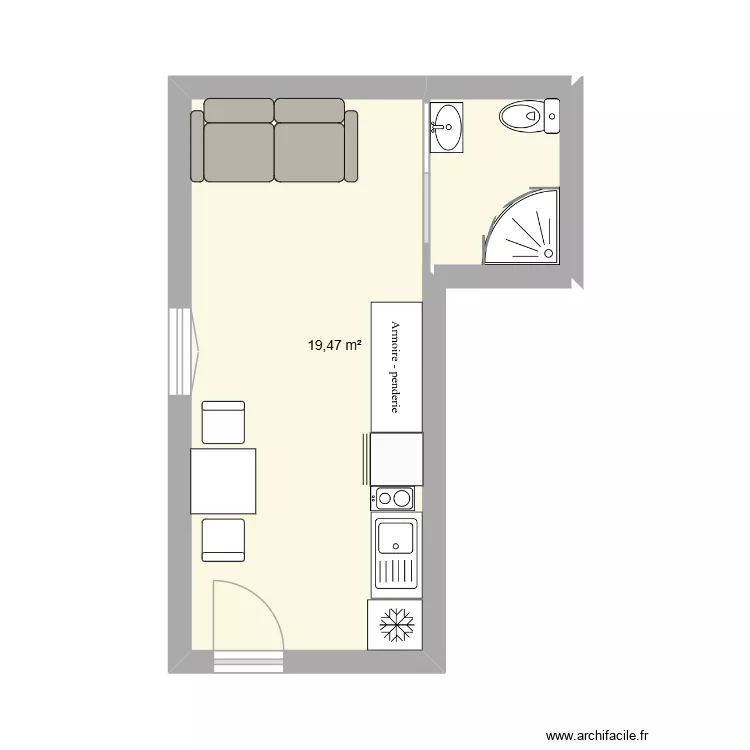 Studio 1er Gauche - Gauche. Plan de 1 et 19 m² Studio 1er Gauche - Gauche. Plan de 1 et 19 m²