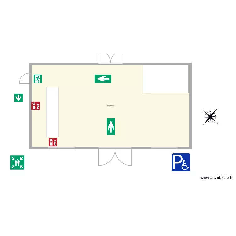 plan evacuation. Plan de 1  et 120 m²