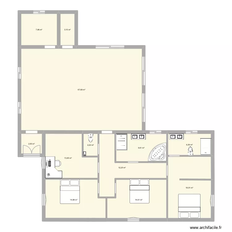 Projet 1. Plan de 12 Pièces et 173 m²