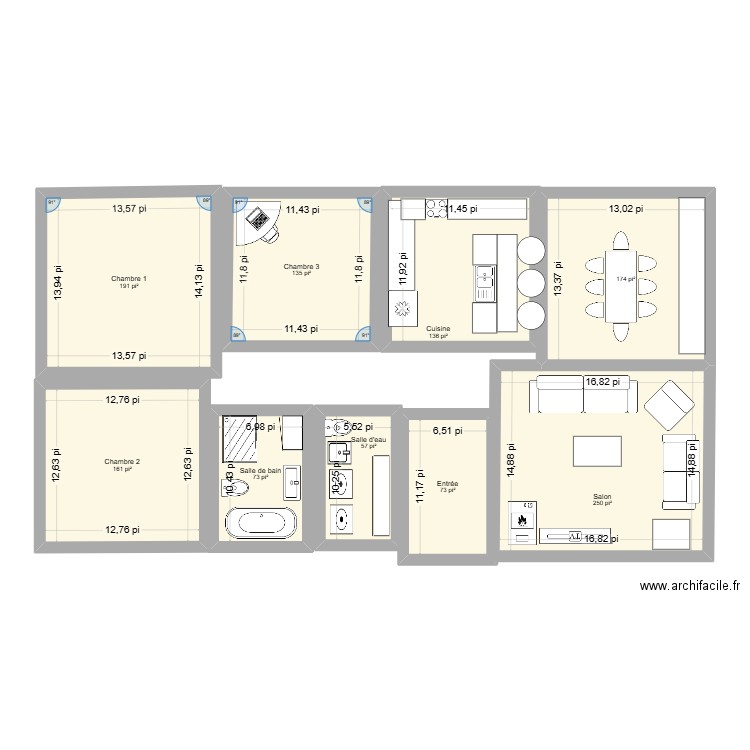 plan 3. Plan de 9 pièces et 116 m2