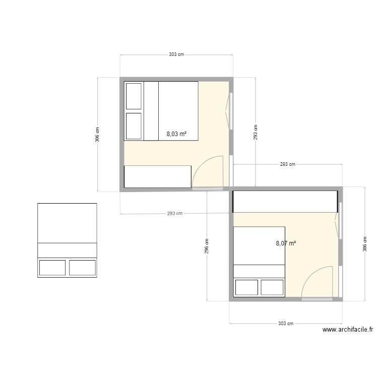 chambre hell bourg. Plan de 2 pièces et 16 m2