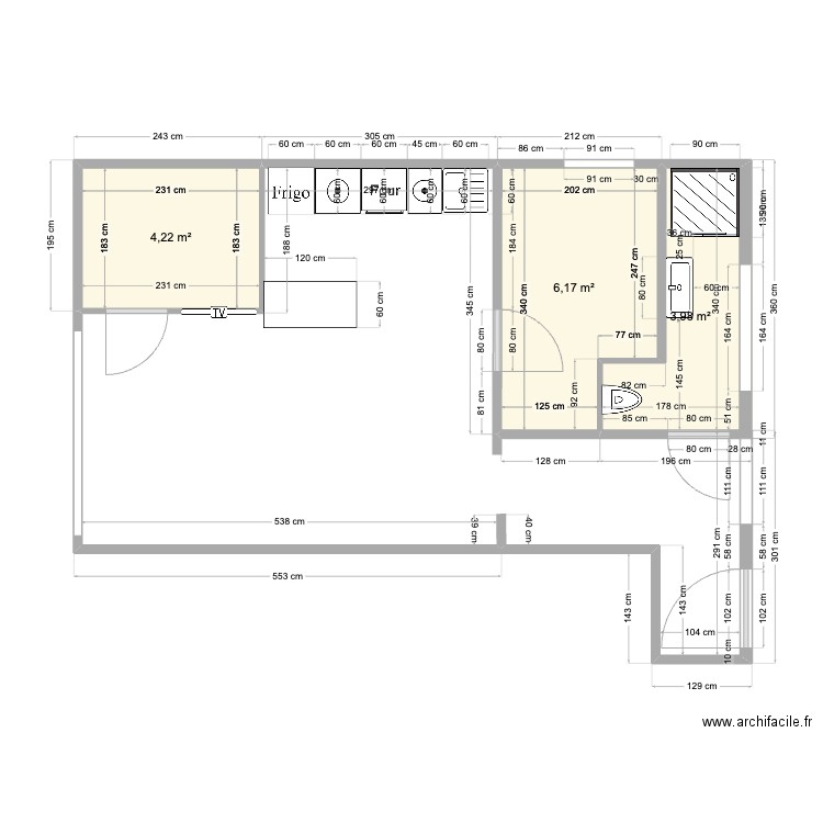 Guillemette Pornichet V7. Plan de 3 pièces et 14 m2