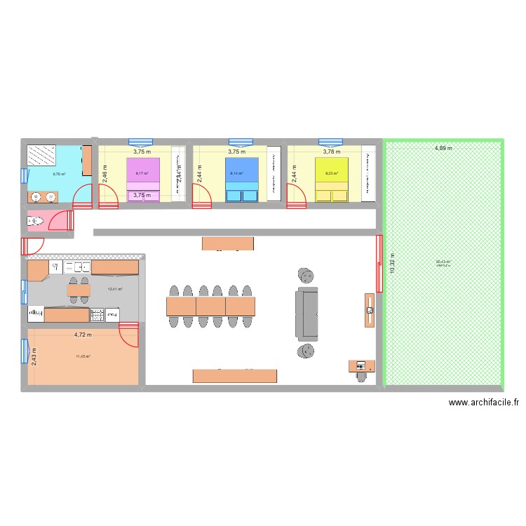 MAISON PLEIN PIED 3. Plan de 8 pièces et 110 m2