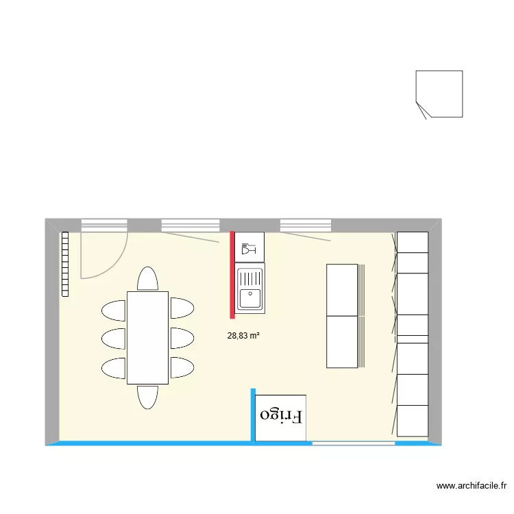 stm cuisine invers&eacute;. Plan de 1  et 29 m²
