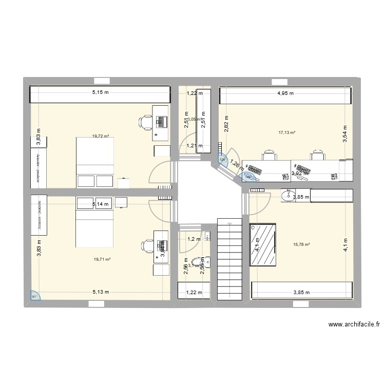 Étage. Plan de 6 pièces et 78 m2