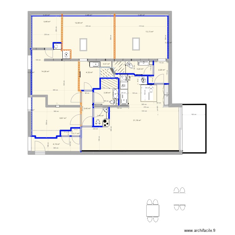 Plan projet non meublé du 20 juin 2025. Plan de 22 pièces et 110 m2