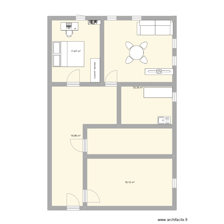 Plan serris 1. Plan de 4 pièces et 81 m2