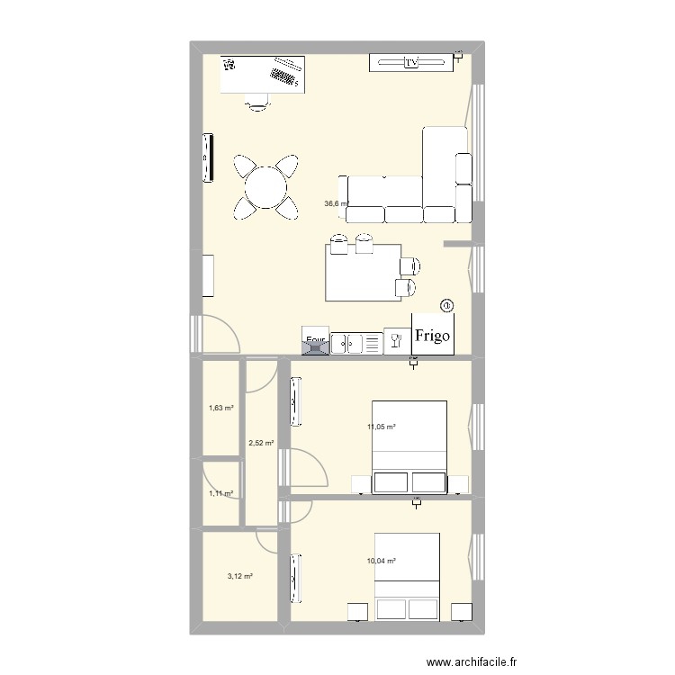 aquitaine. Plan de 7 pièces et 66 m2