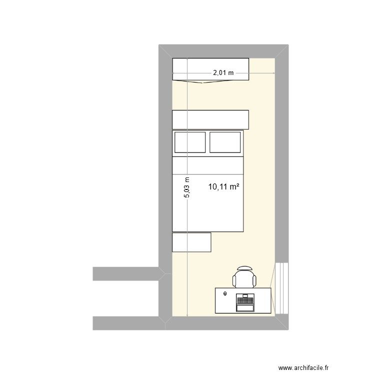 chamb3. Plan de 1 pièce et 10 m2