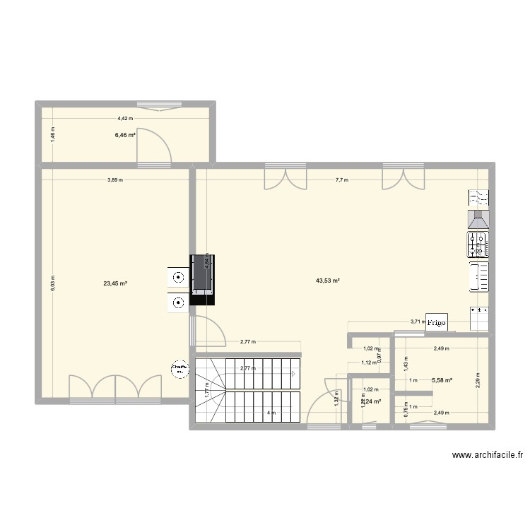 PLAN RDC. Plan de 5 pièces et 80 m2