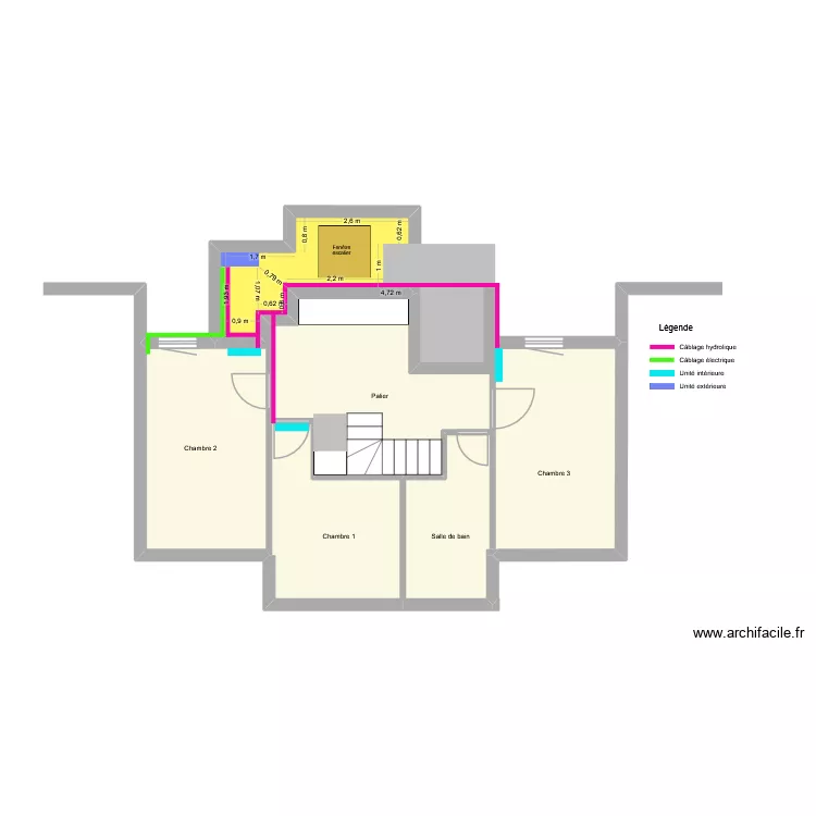 implantation balcon. Plan de 4  et 62 m²