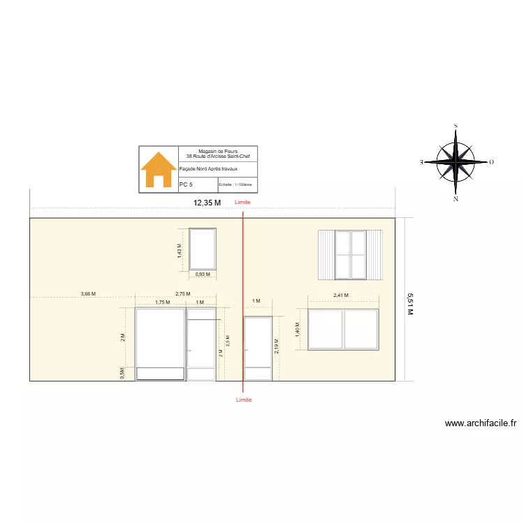 fa&ccedil;ade beige apr&egrave;s travaux. Plan de 