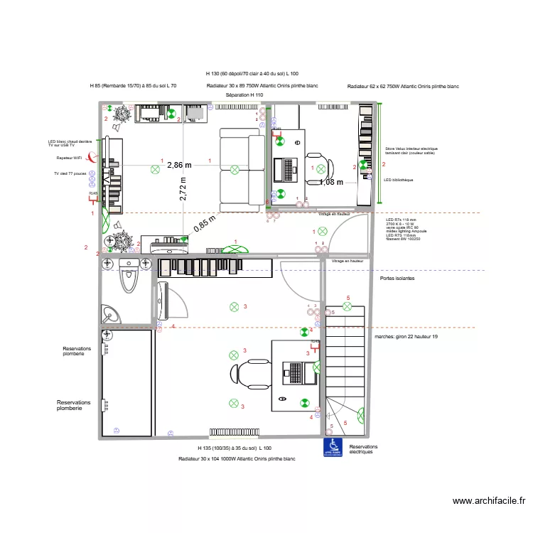 Sol 5: Salon et bureau tv &agrave; gauche. Plan de 4  et 37 m²
