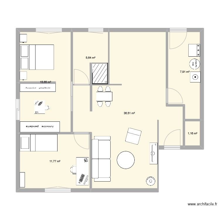 PLAN1. Plan de 6 pièces et 79 m2